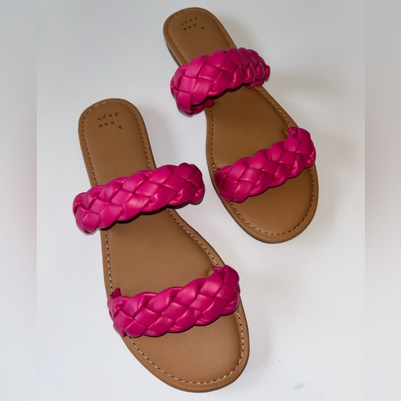 a new day Shoes - a new day “Lucy” slides, hot pink braided straps flats sandals, size 10 women